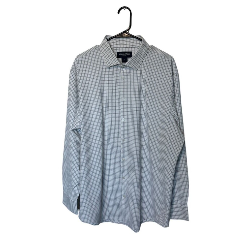 Mizzen+Main Shirt Mens XL White Navy Grid Plaid Performance Classic Fit Stretch